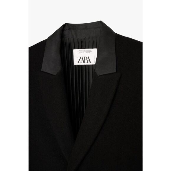 ZARA WOOL COAT WITH PLEATED LINING LIMITED EDITION BLACK MEDIUM - Picture 6 of 16
